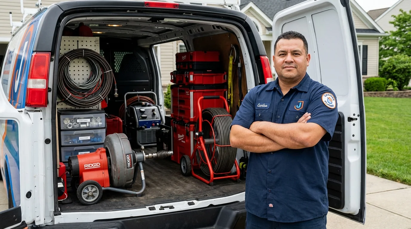 Professional drain cleaning equipment and Johns Plumbing LLC plumber in Amityville
