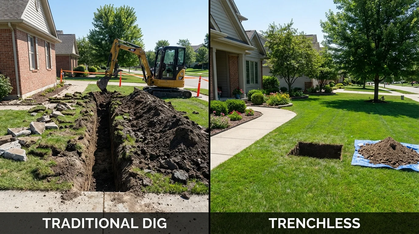 Trenchless sewer repair with minimal yard damage versus traditional excavation in Amityville, NY